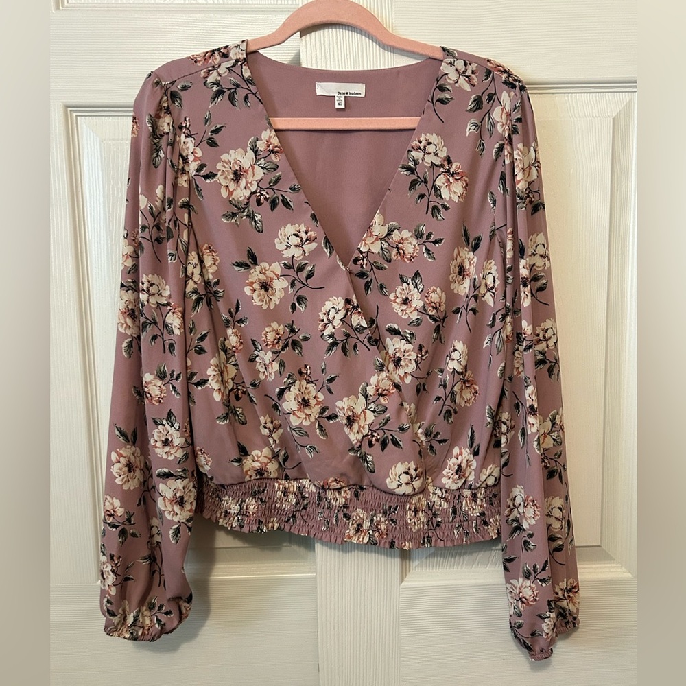 June & Hudson Mauve Floral Wrap Blouse xl